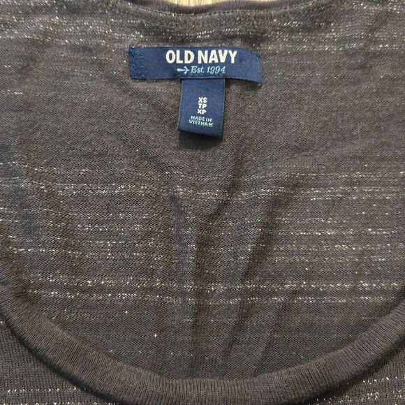Old Navy Womens Gray Striped‎ Short Sleeve T-shirt Size XS blouse sparkles - Picture 3 of 5